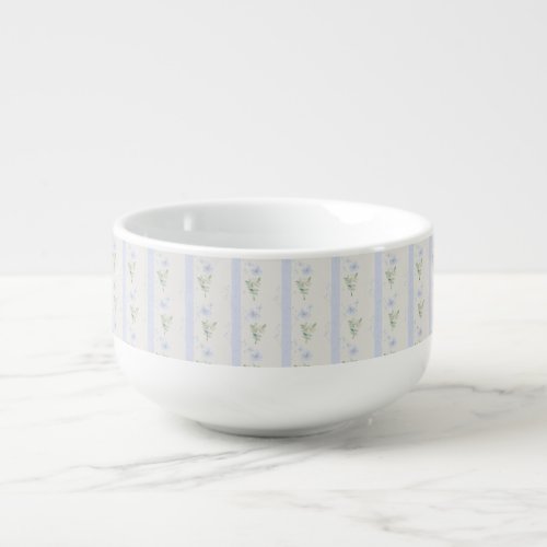 Blooming Heirloom Flower Stripe Blue Romance  Soup Mug