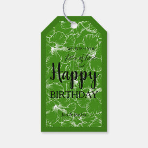 Blooming Hibiscus Floral Sketch Green Gift Tags