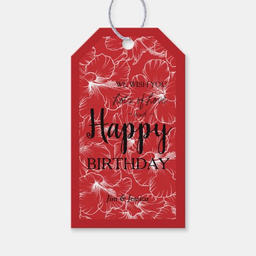 Blooming Hibiscus Floral Sketch Red Gift Tags