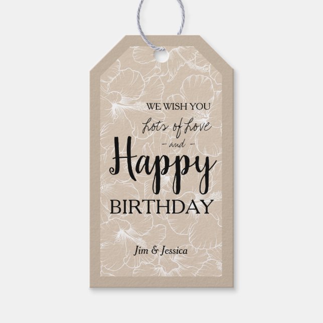 Blooming Hibiscus Floral Sketch Taupe Gift Tags (Front)