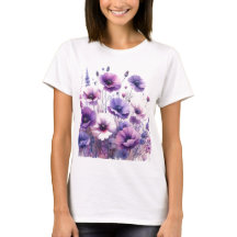 Blooming Hibiscus Purple Floral T-Shirt
