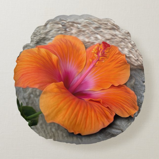 Blooming hibiscus round pillow (Front)