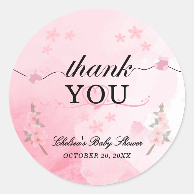 Blooming in Bliss Girl Baby Shower Cute Thank You Classic Round Sticker (Front)