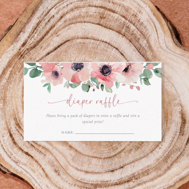 Blooming in Love Diaper Raffle Pink Baby Shower Enclosure Card (Creator Uploaded)