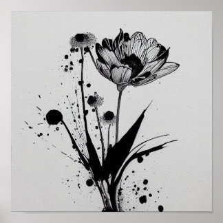 "Blooming Ink" - Digital Ink Blot Flower Painting Poster