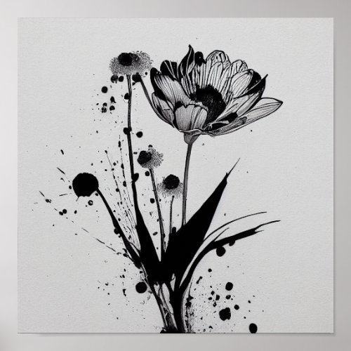 Blooming Ink _ Digital Ink Blot Flower Painting  Poster