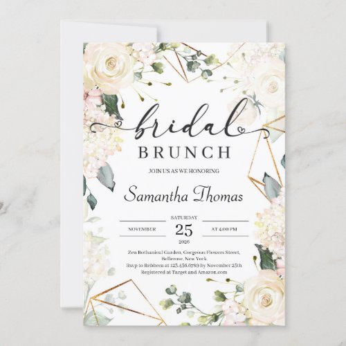 Blooming ivory roses greenery eucalyptus bridal invitation