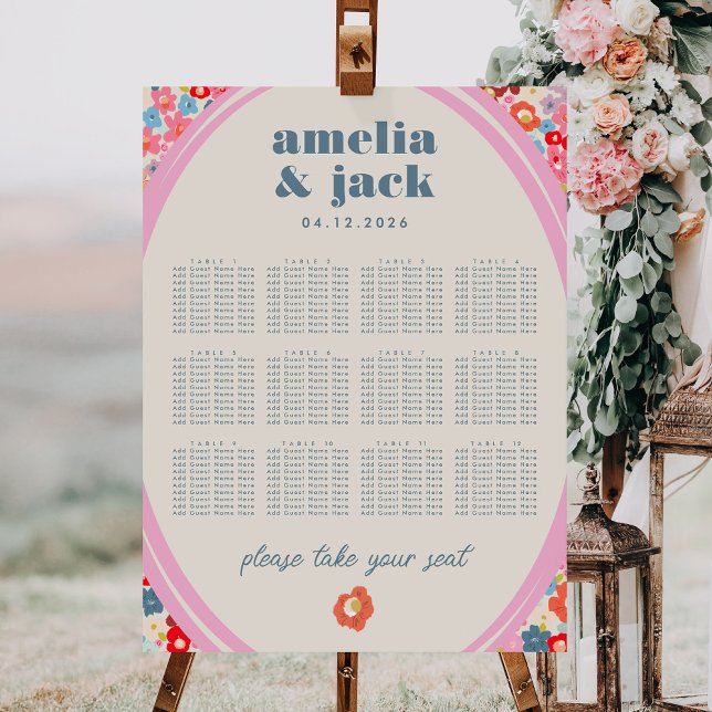 Blooming Joy Bold Floral Wedding Seating Chart Foam Board (Blooming Joy Bold Floral Wedding Seating Chart Foam Board)