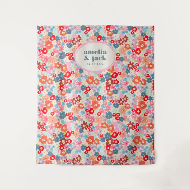 Blooming Joy Bright Bold Floral Wedding Backdrop (Front)