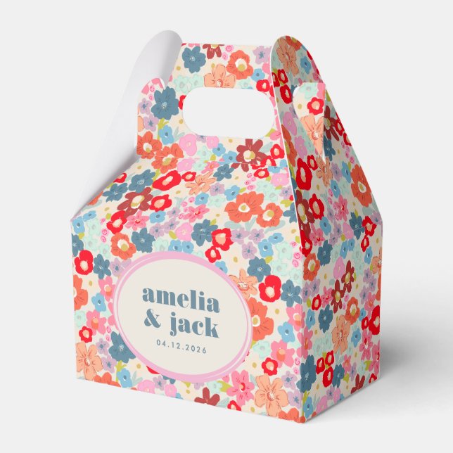 Blooming Joy Bright Floral Maximalist Wedding Favor Boxes (Front Side)