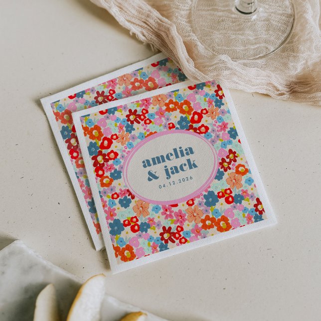 Blooming Joy Bright Floral Maximalist Wedding Napkins (Blooming Joy Bright Floral Maximalist Wedding Paper Cocktail Napkins)