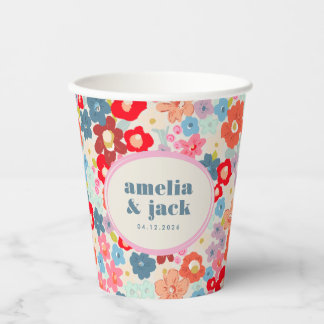 Blooming Joy Bright Floral Maximalist Wedding Paper Cups
