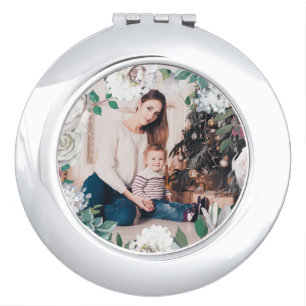 Blooming Joy Floral Christmas Photo Compact Mirror