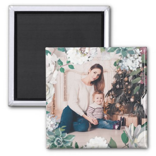 Blooming Joy Floral Christmas Photo Magnet
