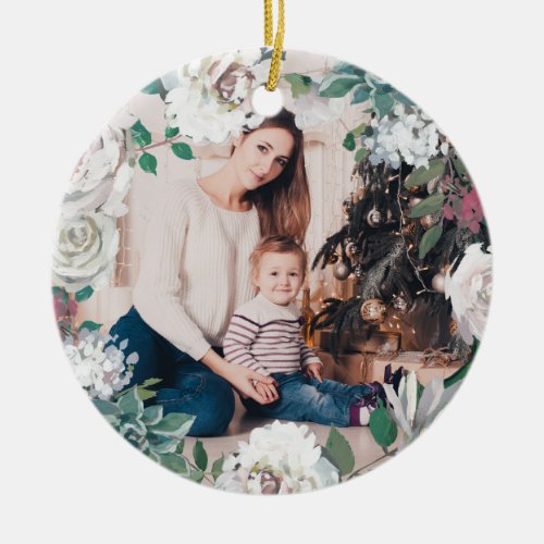 Blooming Joy Floral Christmas Photo Ornament