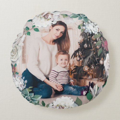 Blooming Joy Floral Christmas Photo Pillow