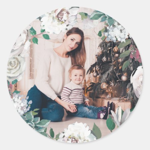 Blooming Joy Floral Christmas Photo Sticker