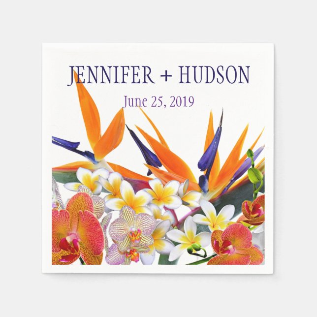 Blooming Joy-Tropical Flowers Personalized Paper Napkins (Front)