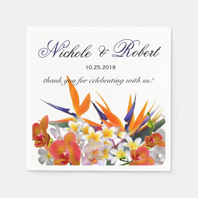 Blooming Joy-Tropical Flowers Wedding Custom Paper Napkins (Front)