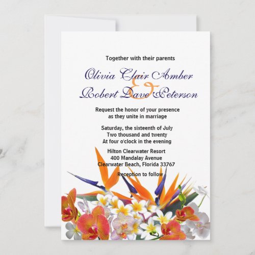 Blooming Joy  Tropical Flowers Wedding Invitation