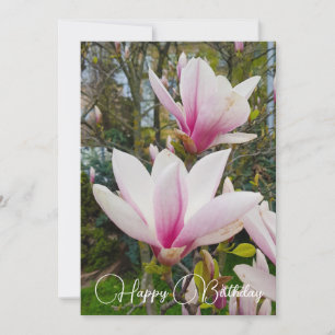 Blooming large pink magnolia flowers. invitation