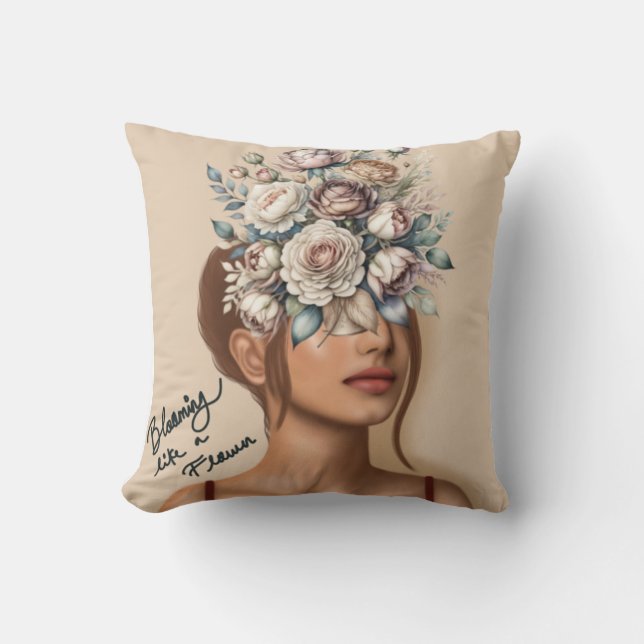 Blooming like a flower throw pillow (Front)