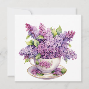 Blooming Lilac Flowers in a Teacup Card