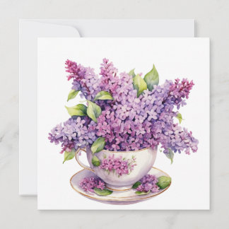 Blooming Lilac Flowers in a Teacup Card