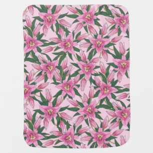 Blooming Lilies in Pastel Pink  Baby Blanket