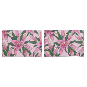 Blooming Lilies in Pastel Pink Pillow Case