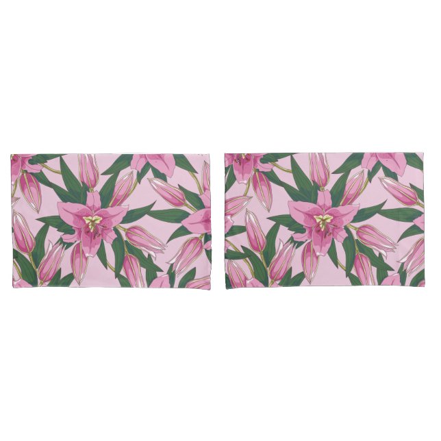 Blooming Lilies in Pastel Pink  Pillow Case (Front-Set)