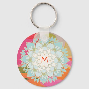 Blooming  Lotus Flower Monogrammed Keychain by pixiestick at Zazzle