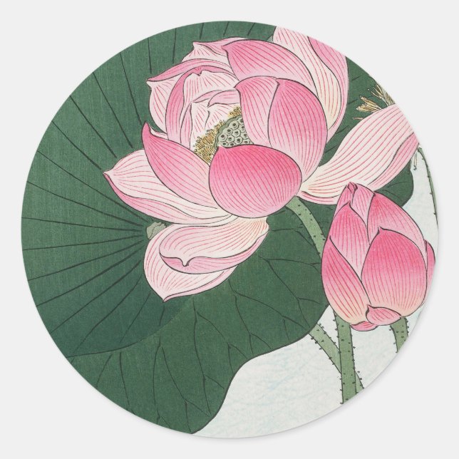 Blooming lotus flowers classic round sticker (Front)