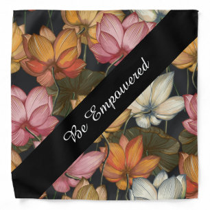 Blooming Lotus Water Lilies on Black Headscarf Bandana