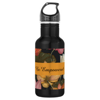Blooming Lotus Water Lilies on Charcoal Black Stai Stainless Steel Water Bottle