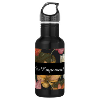 Blooming Lotus Water Lilies on Charcoal Black Stainless Steel Water Bottle