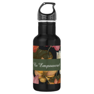 Blooming Lotus Water Lilies on Charcoal Black Stainless Steel Water Bottle