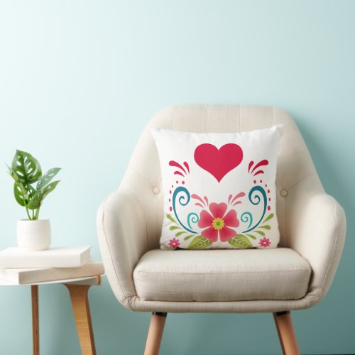 Blooming Love Avalor Red Flower and Heart Pillow