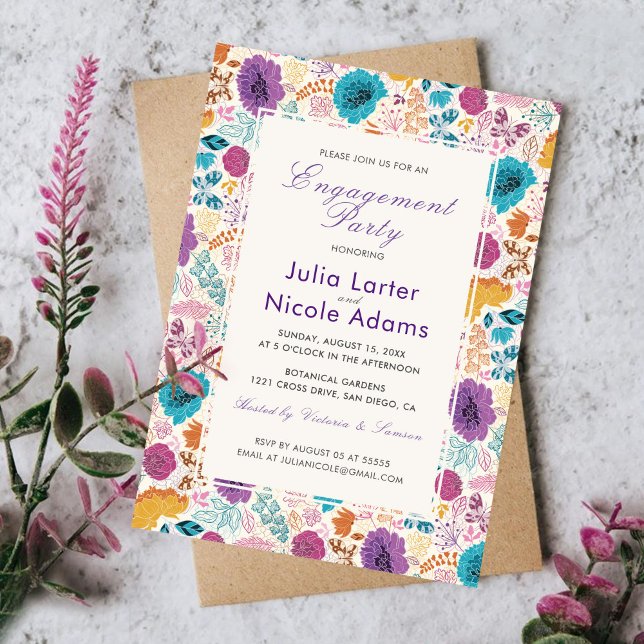 Blooming Love Floral Romantic Engagement Party Invitation (Creator Uploaded)