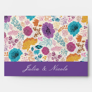 Blooming Love Floral Romantic Pink Purple Wedding Envelope