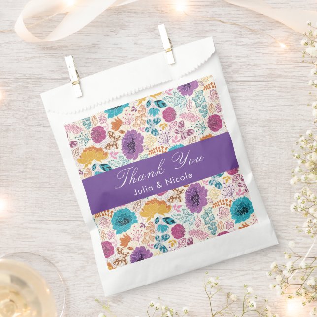 Blooming Love Floral Romantic Pink Purple Wedding Favor Bag (Clipped)