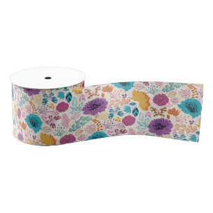 Blooming Love Floral Romantic Pink Purple Wedding Grosgrain Ribbon