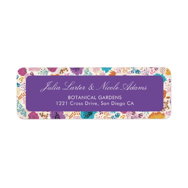 Blooming Love Floral Romantic Pink Purple Wedding Label (Front)
