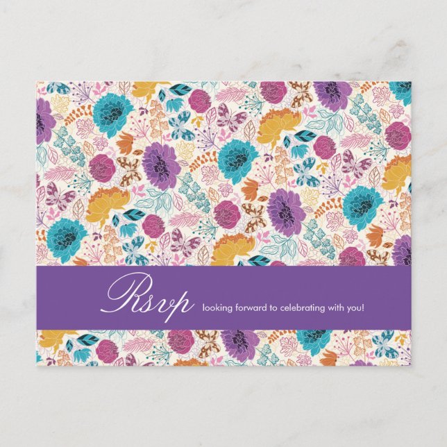 Blooming Love Floral Romantic Pink Purple Wedding Postcard (Front)