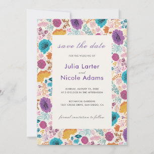 Blooming Love Floral Romantic Pink Purple Wedding Save The Date