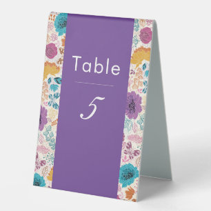 Blooming Love Floral Romantic Pink Purple Wedding Table Tent