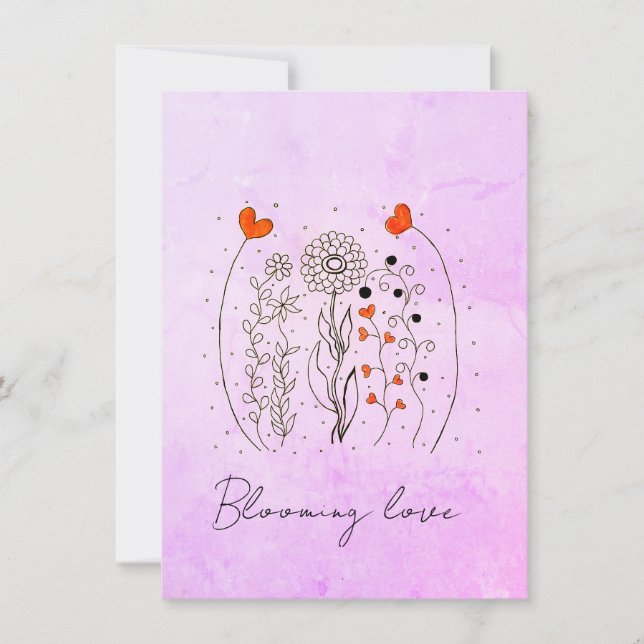  Blooming Love Hand-Drawn Hearts Floral Card (Front)