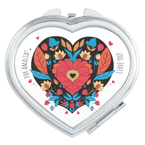 Blooming Love Heart _ Floral Vector Design  Compact Mirror