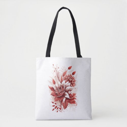 Blooming Love Red Flowers and Roses Charm Tote Bag