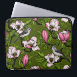 Blooming magnolia and titmouse bird 2 laptop sleeve<br><div class="desc">Hand-painted magnolia blooms and titmouse bird</div>